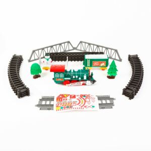 Set de tren de Crăciun cu șine, pod, copaci, om de zăpadă și vagonul lui Moș Crăciun - Bewello