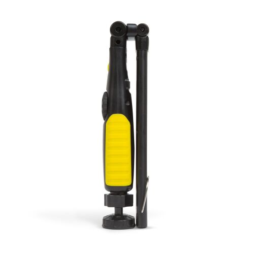 Lampă de lucru reîncărcabilă PHENOM, vedere laterală care prezintă suportul rabatabil și baza magnetică