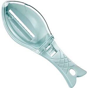 Ręczny przyrząd do usuwania łusek ryb, Flippy, kształt ryby, pojemnik na łuski z pokrywką, plastik, jasnoniebieski, 16x6 cm 114351862 - Wędkarskie drobiazgi i akcesoria