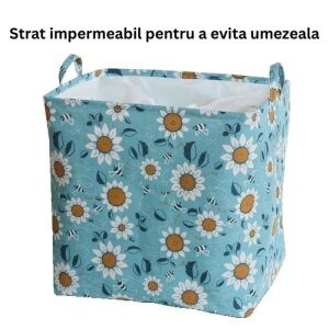 Coș de depozitare impermeabil Flippy 175L cu model de floarea-soarelui, culoare albastru deschis - Depozitare și organizare