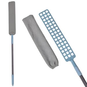 Flippy-Staubwedel zerlegt, zeigt den Stiel, den Mikrofaserkopf und den ausziehbaren Teil - Reinigungsbürste