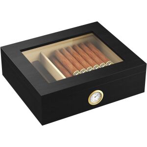 Czarny humidor z cedru z szklanym wierzchem do przechowywania 20-25 cygar - Pudełko i kosz do przechowywania