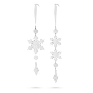 Set mit 2 klaren Schneeflocken-Weihnachtsbaumschmuck mit Organzabandaufhänger - Christbaumschmuck