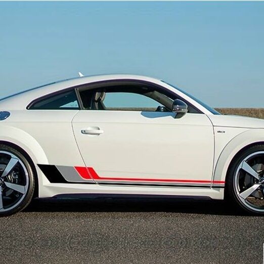 Sada 2 samolepiacich nálepiek Tuning, model "Racing Stripes V2", veľkosť 180 x 16,5 cm, farba Čierna + Sivá + Červená