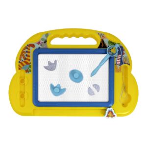 Tablă magnetică de desen Magic Scribbler Baby Dinosaur, galbenă și albastră, cu mâner, stilou și modele de dinozauri - Planșe de desen