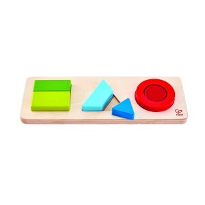 Hape Geometry Puzzle, puzzle din lemn pentru sortarea formelor pentru bebeluși, cu dreptunghi, triunghi și cerc - Puzzle pentru copii