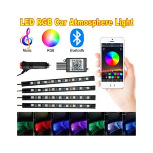 Lumină ambientală LED RGB pentru mașină cu control prin aplicație Bluetooth, 4 bucăți, 9 LED-uri, 17 cm, mod muzică, schimbare de culoare, control wireless - Lumini auto