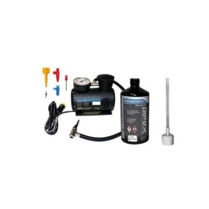 Petex gumiabroncs javító készlet: 12V-os egyenáramú kompresszor, gumiabroncs tömítőanyag és javító szerszámok gyors és megbízható defektjavításhoz. Ideális személygépkocsik, kerékpárok és motorkerékpárok gumiabroncsaihoz. - Petex