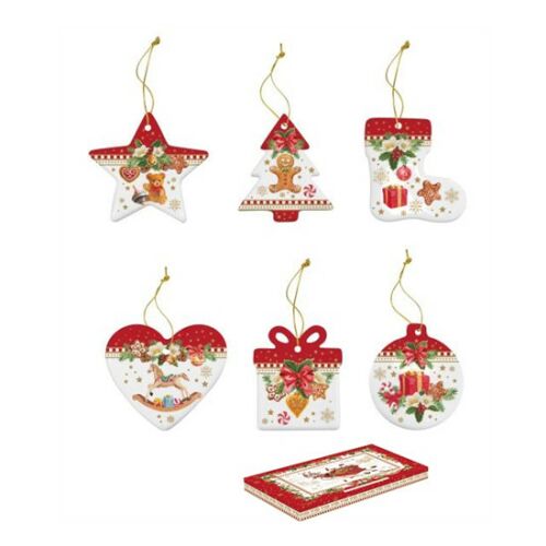 R2S.2187CHME Porcelándíszek 7cm, 6db-os szett, dobozban, Christmas Memories