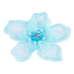 Floare textila cu margele pentru decorare haine, diametru 8 cm, Albastru deschis 114366744 - Produse Mercerie