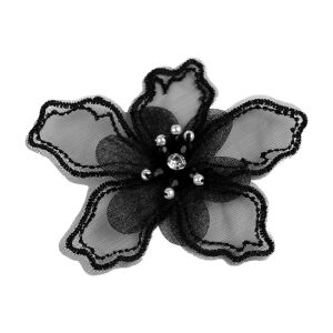 Floare textila cu margele pentru decorare haine, diametru 8 cm, Negru 114366745 - Produse Mercerie