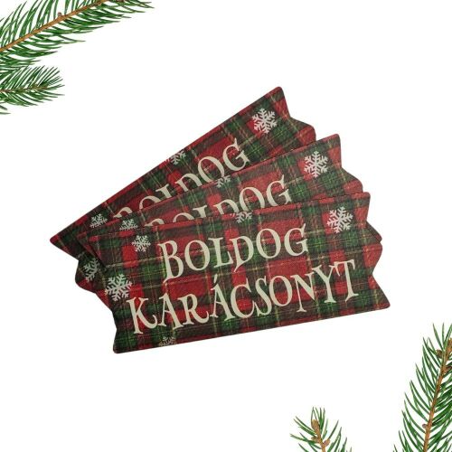 3 db piros-zöld kockás karácsonyi tábla "Boldog Karácsonyt" felirattal