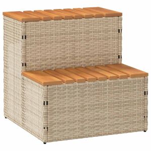 vidaXL pezsgőfürdő lépcső bézs 50x50x50,5cm polyrattan és akácfa 114370820 - Jakuzzi kiegészítő