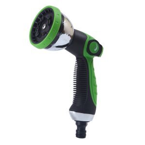 Fém szórópisztoly, 16 x 12 x 6,5 cm, tartós, rozsdamentes, állítható, 10 funkciós, univerzális, ideális öntözéshez, mosáshoz, kényelmes markolat, állítható nyomás, meghosszabbított tartósság,