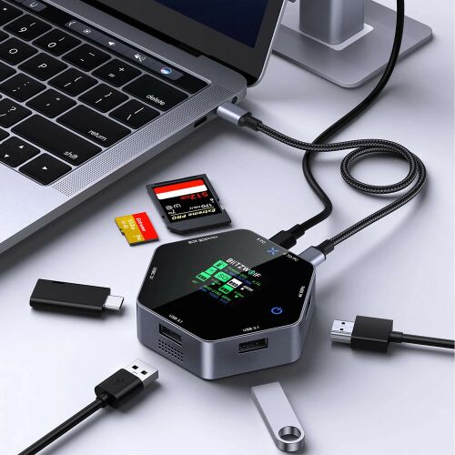 Blitzwolf BW-TH16 USB HUB-Dockingstation: LCD-Display, Typ C, USB 3.1 Typ C 3.1, HDMI 4K@60Hz, SD/TF-Kartensteckplätze, 100 W PD 114373977