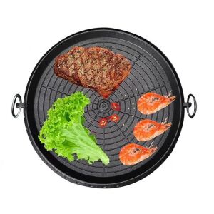 Okrągła patelnia grillowa AO78288 ze stekiem, krewetkami i sałatą - Grillowanie i gotowanie na świeżym powietrzu