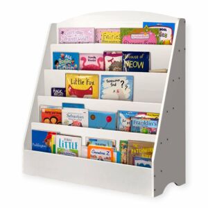 GINGER HOME Kinder-Bücherregal, Weiß, 5-Fach-Bücherorganisator, Trapezform, Gefüllt mit Büchern, Kinderzimmerdekoration - Babymöbel
