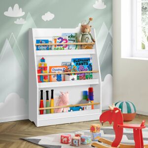 Weißer Holz-Bücherregal mit drei Regalen für Kinder, perfekt zum Aufbewahren von Büchern und Spielzeug - Babymöbel