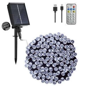 Snur de lumină hibrid reîncărcabil-solar 240 LED, lung de 10,8 m, alb rece, cu 8 moduri de iluminare, temporizator, telecomandă 114376029 - Ghirlande luminoase