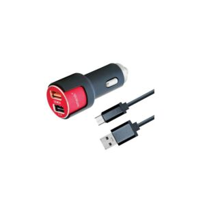 Incarcator auto Lemontti, Dual USB, 3.1A, Qualcomm 3.0, Cablu MicroUSB inclus, Negru 114377994 - Incarcatoare auto