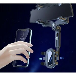 Suport auto telefon XTROBB montat pe oglindă, arătând plasarea telefonului - Xtrobb