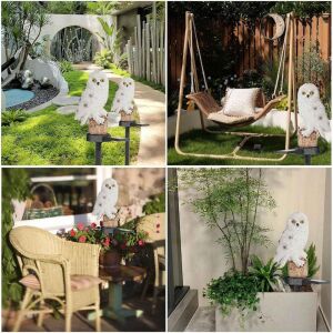 Слънчева градинска лампа с форма на сова, 4-пакет, със сензор за здрач, идеална за външна декорация - Nonbrand Слънчев фенер