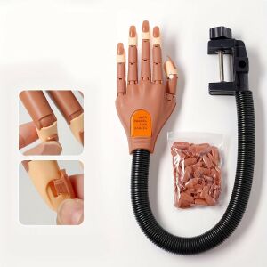 Manikűr edzőmodell kéz rugalmas ujjakkal - Állítható körömdíszítő gyakorló bábu, hipoallergén körömtechnikus eszköz szorítóval, 100 db körömtippet tartalmaz kezdőknek és profiknak 114390135 - Műkörmös kiegészítő