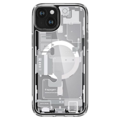 Spigen Ultra Hybrid Mag-tok MagSafe iPhone 15 Plus tok, átlátszó, a telefon belső alkatrészeinek megjelenítésével - Spigen