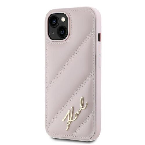 Karl Lagerfeld Diagonal Quilted Script tok iPhone 14/15/13 telefonhoz - rózsaszín - Karl Lagerfeld