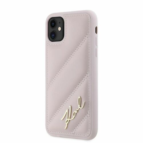 Karl Lagerfeld Diagonal Quilted Script tok iPhone 11 / Xr telefonhoz, rózsaszín - Karl Lagerfeld