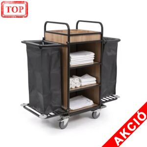 Szobaasszonyi kocsi (P-HM1411) takarítókocsi polcokkal és fekete textilzsákokkal - Takarítókocsi