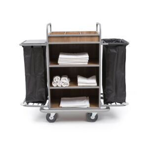 Szobaasszonyi kocsi (P-HM1415) takarítókocsi polcokkal és szennyeszsákokkal - Takarítókocsi