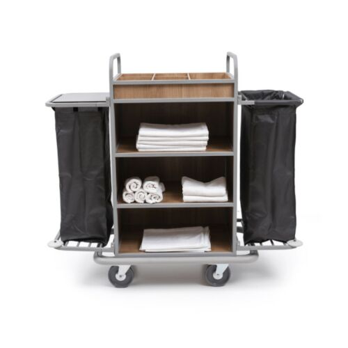 Szobaasszonyi kocsi (P-HM1415) takarítókocsi polcokkal és szennyeszsákokkal