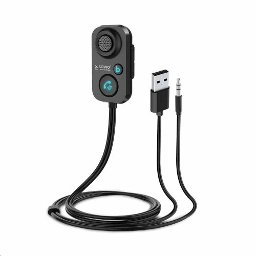 Savio TR-13 Bluetooth Audioadapter, schwarz, mit USB- und AUX-Kabel