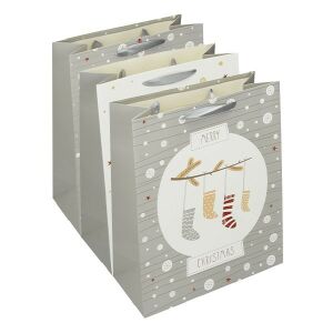 Dísztasak CREATIVE Deluxe plus L 26x32x12 cm karácsonyi színes matt glitteres szürke mintás szalagfüles 114431117 - Művészet & Hobbi