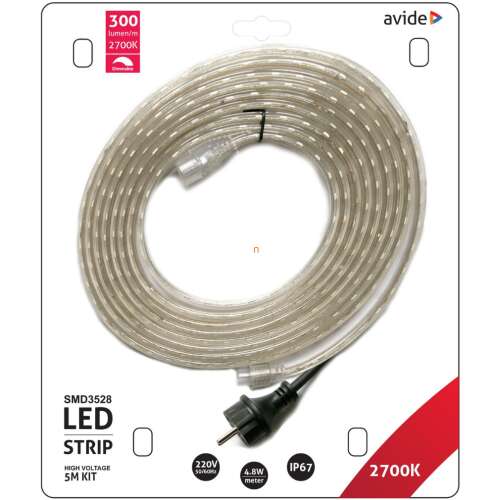 Avide LED strip 220V 4,8W 60LED 2700K IP67 5m 43375874
