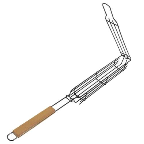 Grilovací kôš na grilovanie zeleniny a špízov, s drevenou rukoväťou