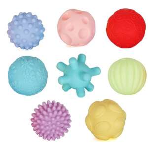 BamBam texturált labda szett szenzoros fejlesztéshez, 8 színes labda különböző textúrákkal - BamBam