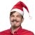 Férfi, aki piros filc Mikulás sapkát visel fehér szegéllyel és bojttal, felnőtt méret