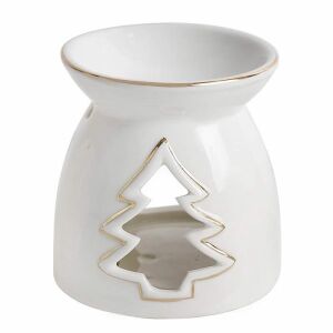 Porcelán párologtató fenyőfa kivágással - 10,6 cm - fehér/arany 114470824 - Mécsestartó