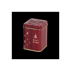Karácsonyi fémdoboz Season's Greeting felirattal - 9,5x7,5x7,5 cm - piros