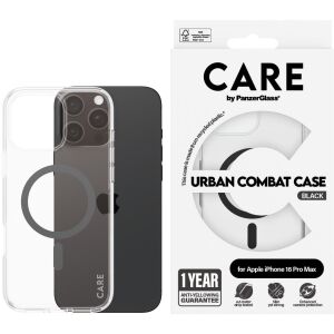 PanzerGlass CARE Apple iPhone 16 Pro Max MagSafe Combat átlátszó/fekete nem sárguló tok (1348)