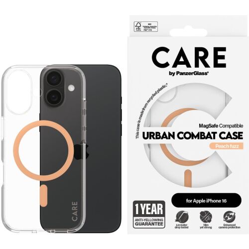 PanzerGlass CARE Apple iPhone 16 MagSafe Urban Combat átlátszó/barackszín nem sárguló tok (1373) 114491518 - PanzerGlass