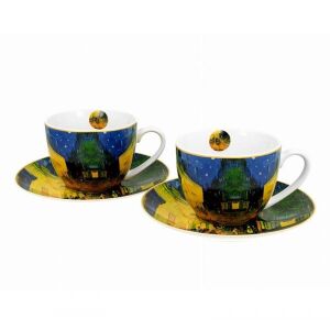 Két Duo Gift Porcelán Teáscsésze és Alj készlet Van Gogh Kávéház éjjel festményével - Teáscsésze
