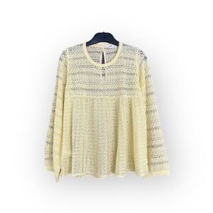 Mango női viszkóz blúz, M-es méret, hosszú ujjú, krémszínű, csipkemintás - Női pulóver