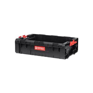 Qbrick System PRO 130 Werkzeugkiste, schwarz mit roten Verschlüssen, leer, 3/4 Ansicht - Qbrick System
