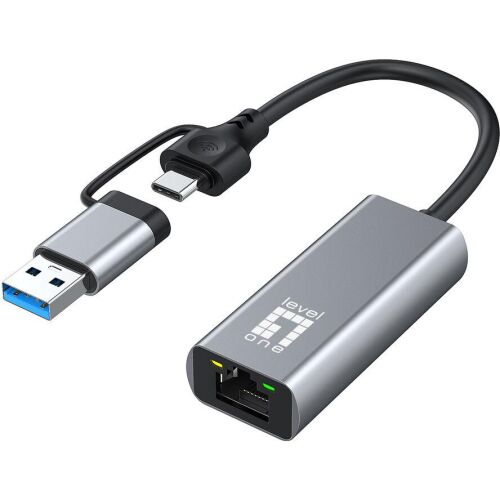 LevelOne Adapter USB-C + USB-A -> RJ45 10/100/1000/2500 gr (USB-0423) 114510464