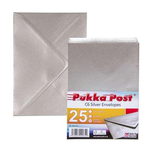 Pukka Pad Silver C6 Envelopes, 25 pack