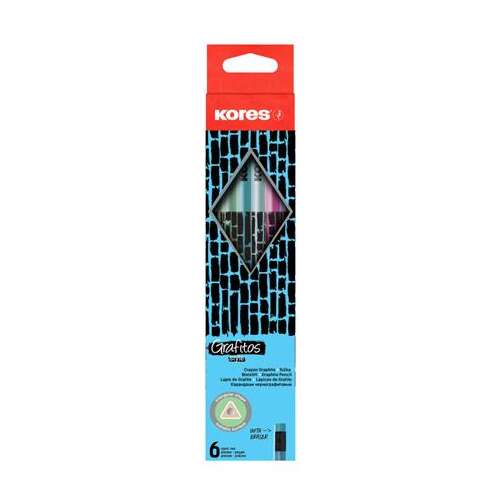 KORES Grafitová ceruzka s gumou, HB, trojuholníková, KORES "Style Cracked", zmiešané metalické farby