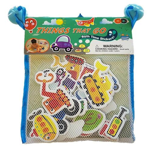 Buddy & Barney fürdőjátékok hálós tárolóban, jármű témájú habszivacs matricák